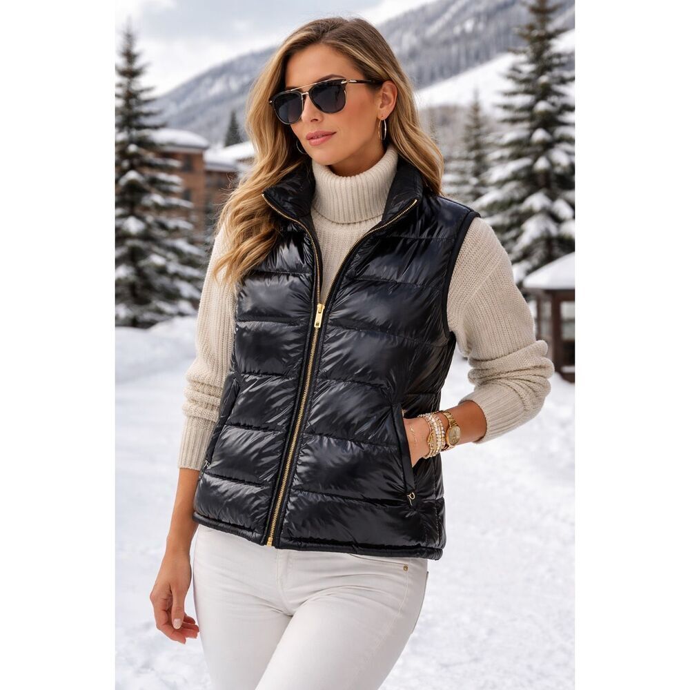 Gorski Montréal Après-Ski Black Glossy Goose Down Puffer Vest  Italy Size L/XL